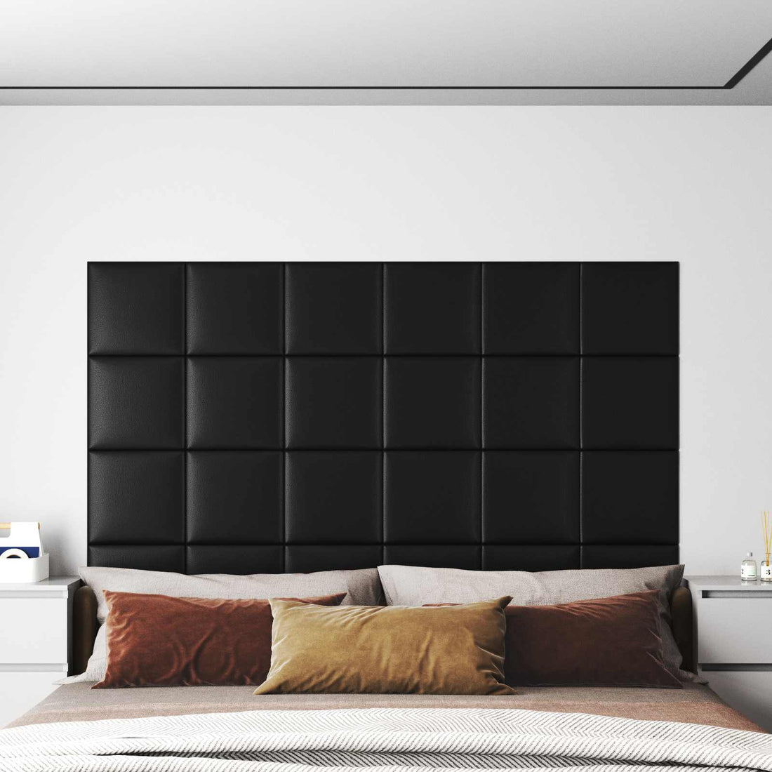 vidaXL Cabecero de Pared 12 uds. 30 x 30 cm Negro tela