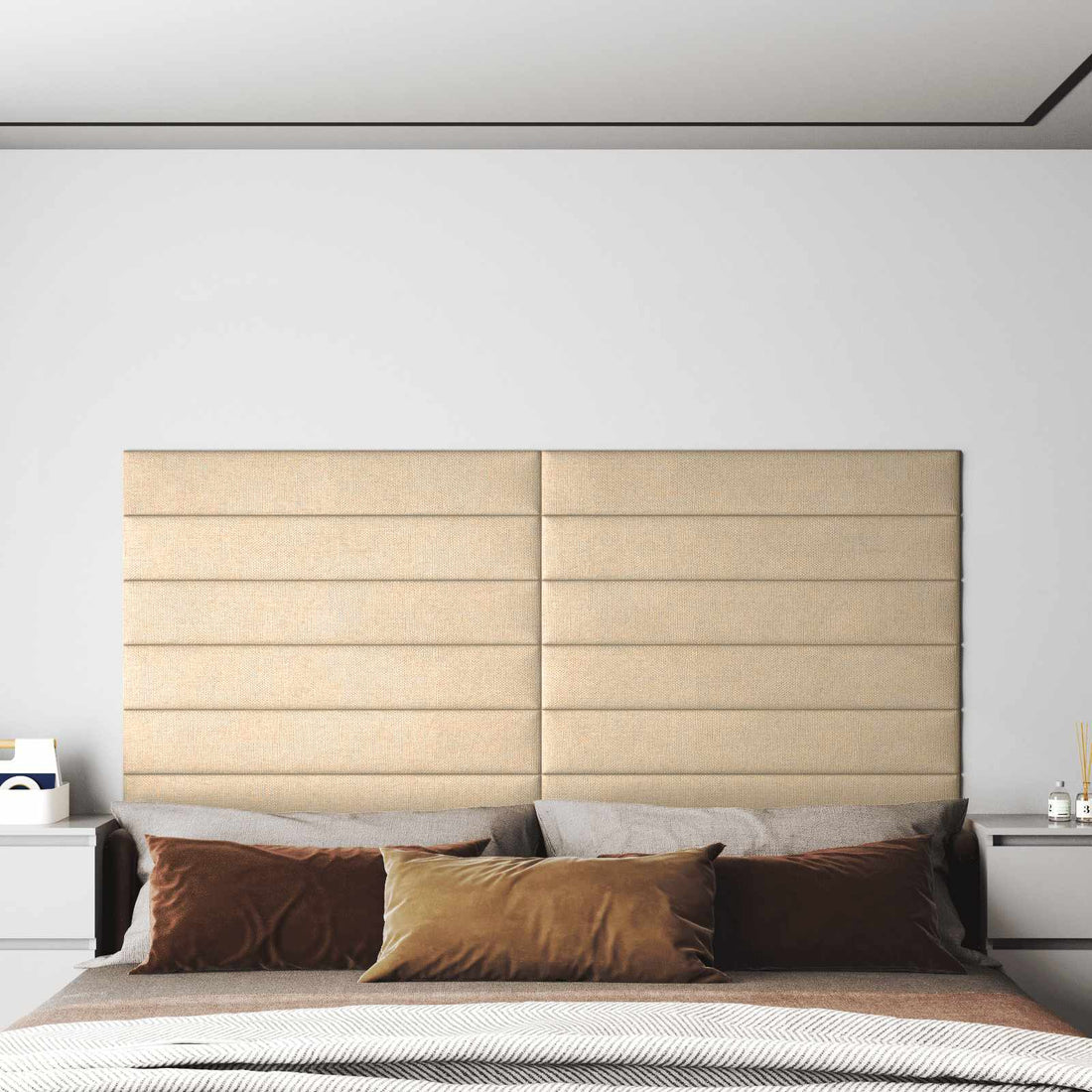 vidaXL Cabecero de Pared 12 uds. 90 x 15 cm Crema tela
