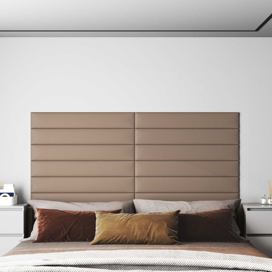 vidaXL Cabecero de Pared 12 uds. 90 x 15 cm Capuchino tela