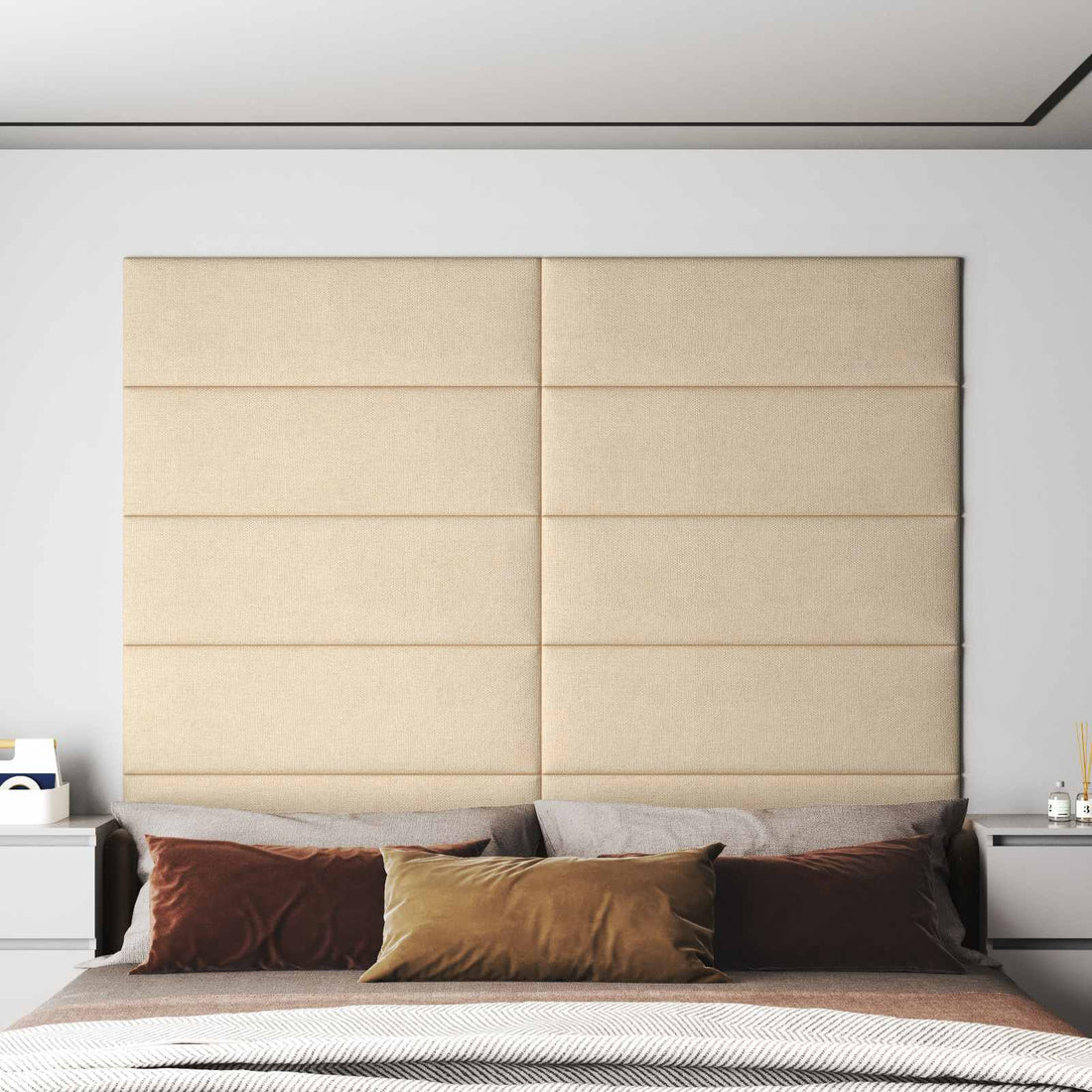 vidaXL Cabecero de Pared 12 uds. 90 x 30 cm Crema tela