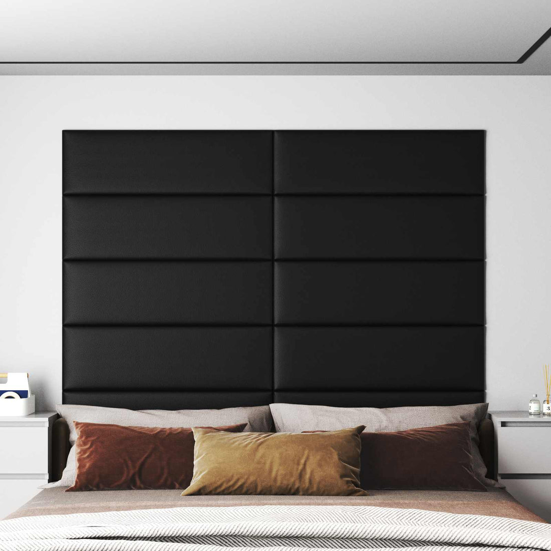 vidaXL Cabecero de Pared 12 uds. 90 x 30 cm Negro tela