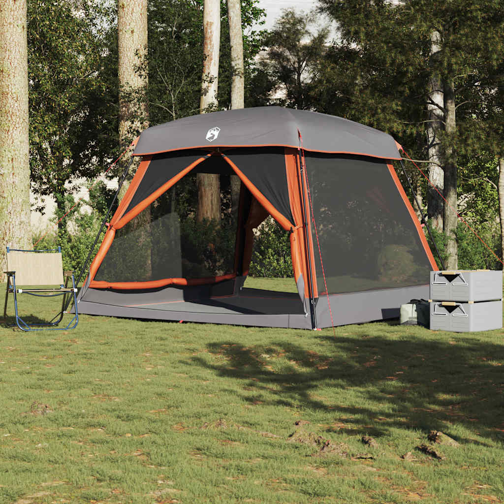 vidaXL Tienda de campaña familiar 6 personas impermeable gris naranja