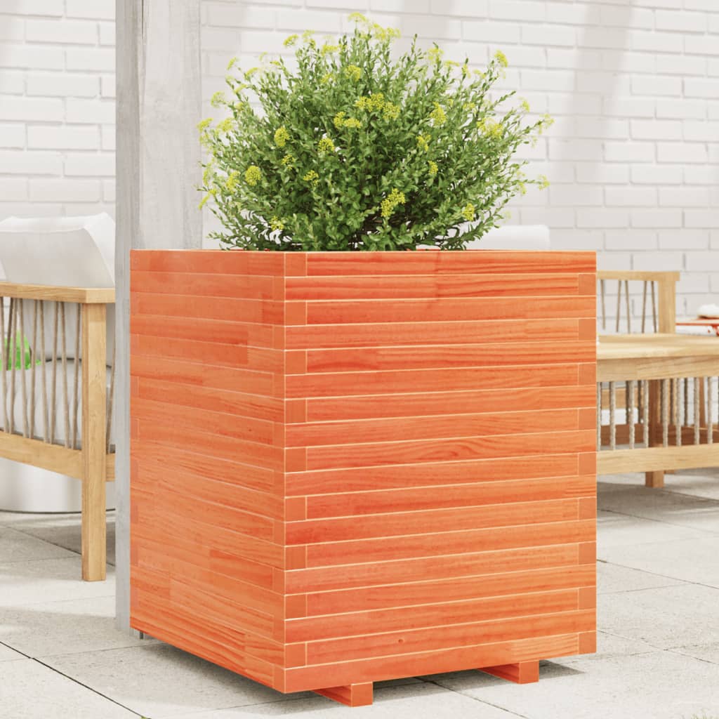 vidaXL Jardinera exterior madera maciza pino marrón cera 60x60x72 cm