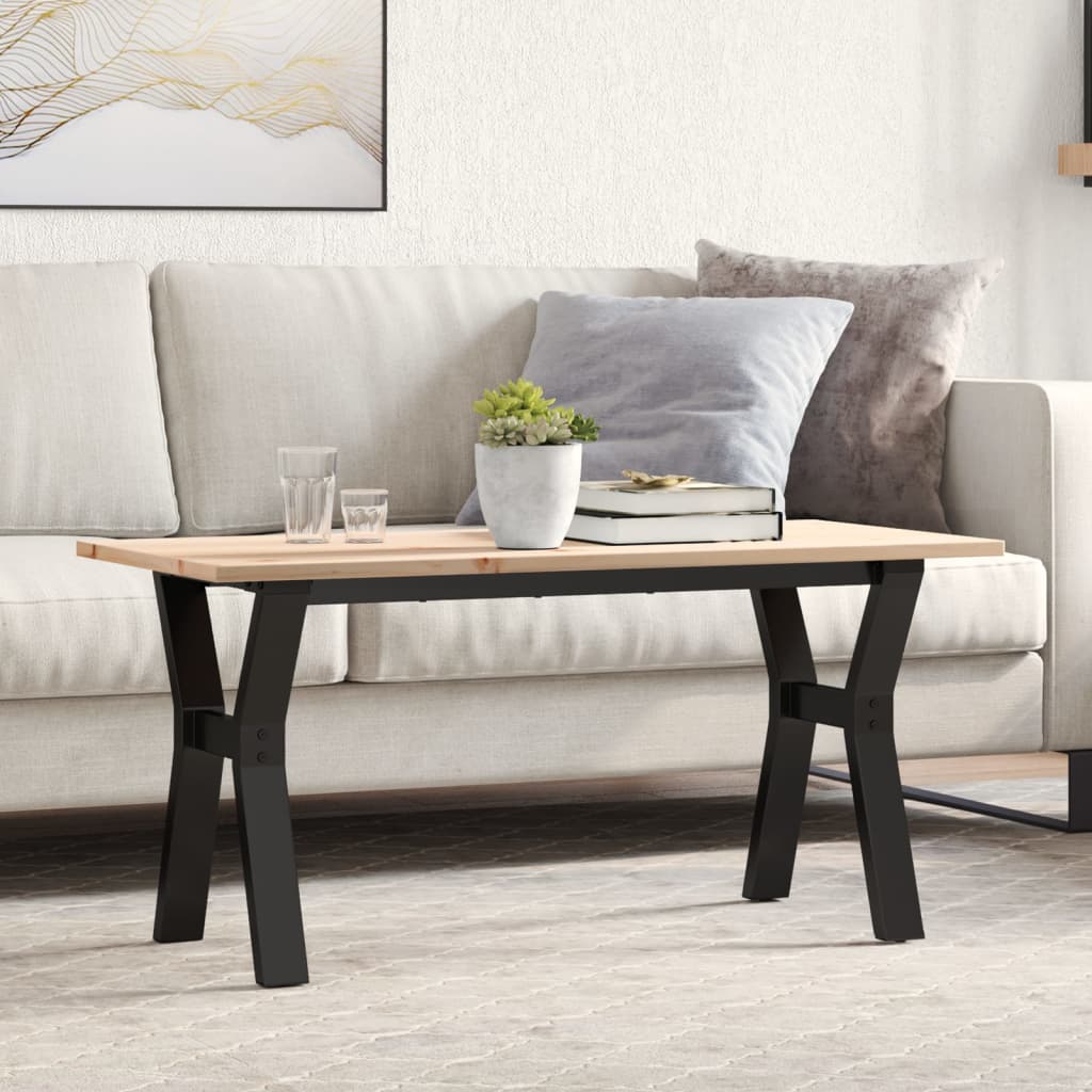 vidaXL Mesa de centro marco Y madera maciza pino y acero 100x50x45 cm