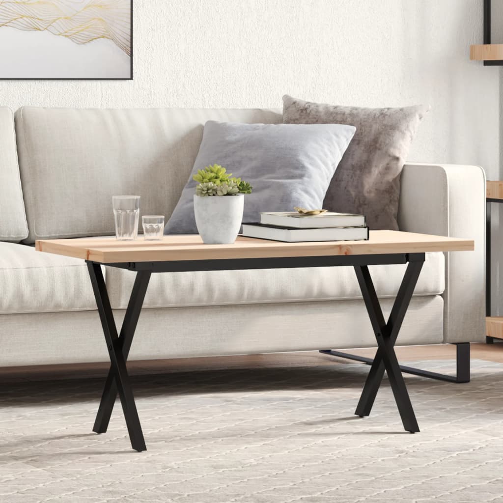 vidaXL Mesa de centro marco X madera maciza pino y acero 90x40x45,5 cm