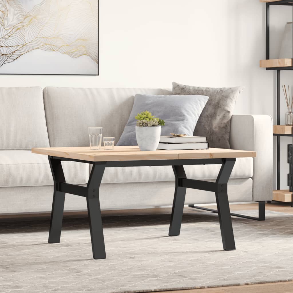 vidaXL Mesa de centro marco Y madera maciza pino y acero 80x80x45,5 cm