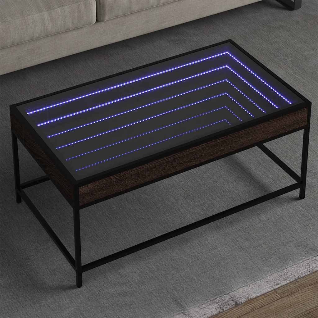 vidaXL Mesa de centro con Infinity LED marrón roble 90x50x41 cm