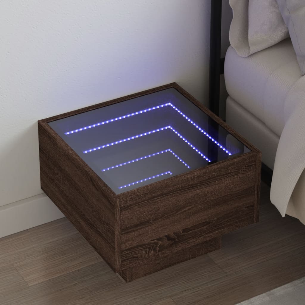 vidaXL Mesita de noche con Infinity LED marrón roble 40x40x30 cm