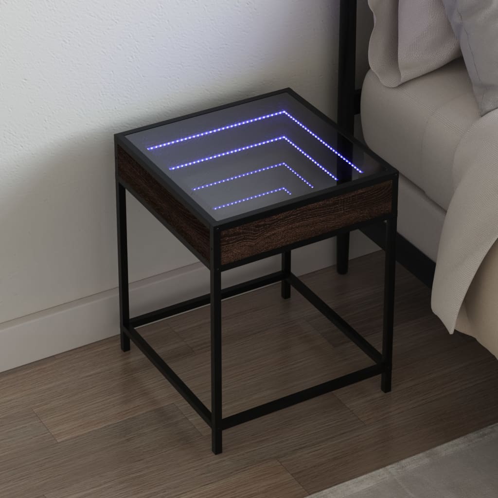 vidaXL Mesita de noche con Infinity LED marrón roble 40x40x51 cm