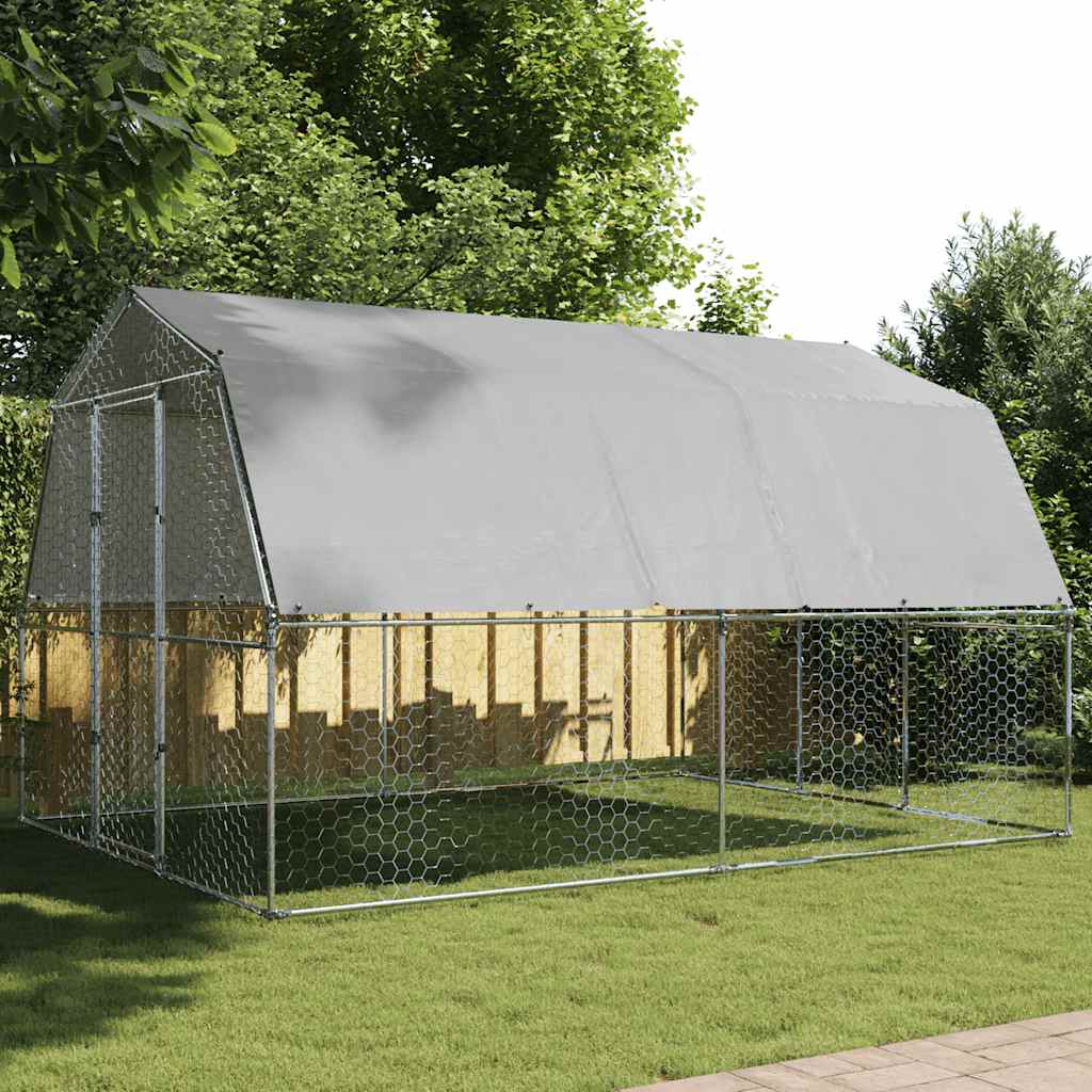 vidaXL Gallinero con techo y puerta acero galvanizado plateado