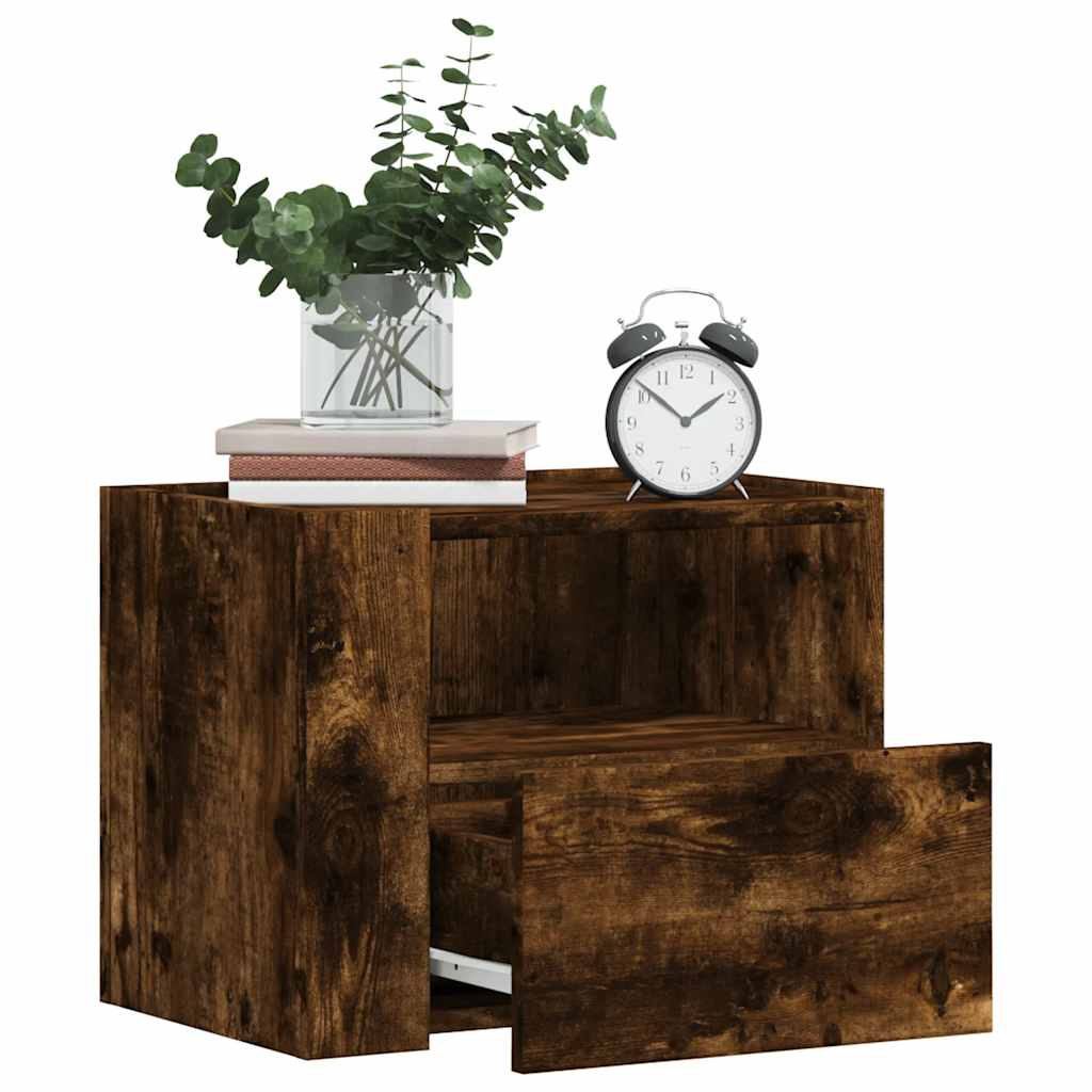 vidaXL Mesitas de noche de pared 2 uds color roble ahumado 45x30x35 cm