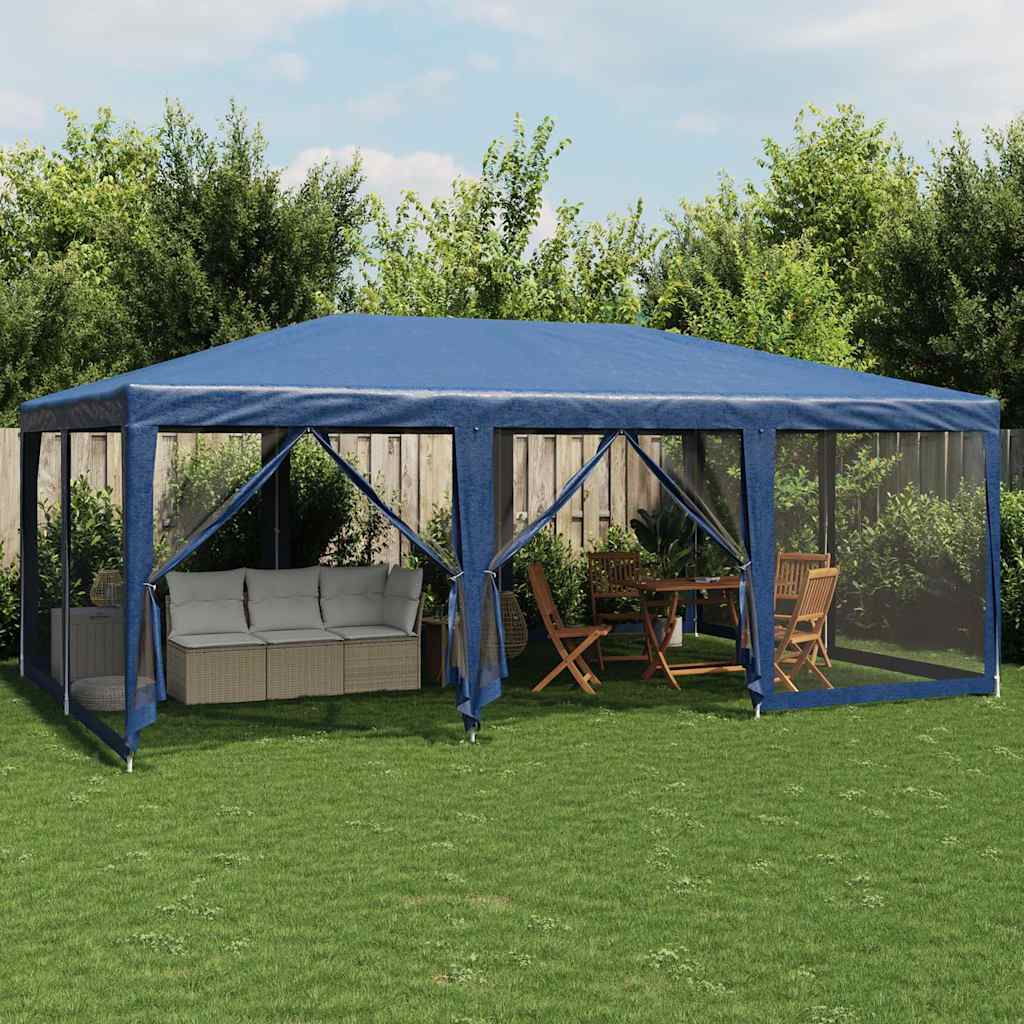 vidaXL Carpa para fiestas con 10 paredes de malla HDPE azul 6x4 m