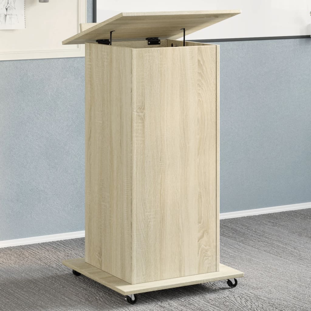 vidaXL Atril con ruedas y cajón madera roble Sonoma 55x55x107 cm