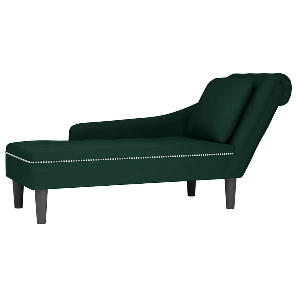 vidaXL Tumbona almohada y reposabrazo derecho terciopelo verde oscuro