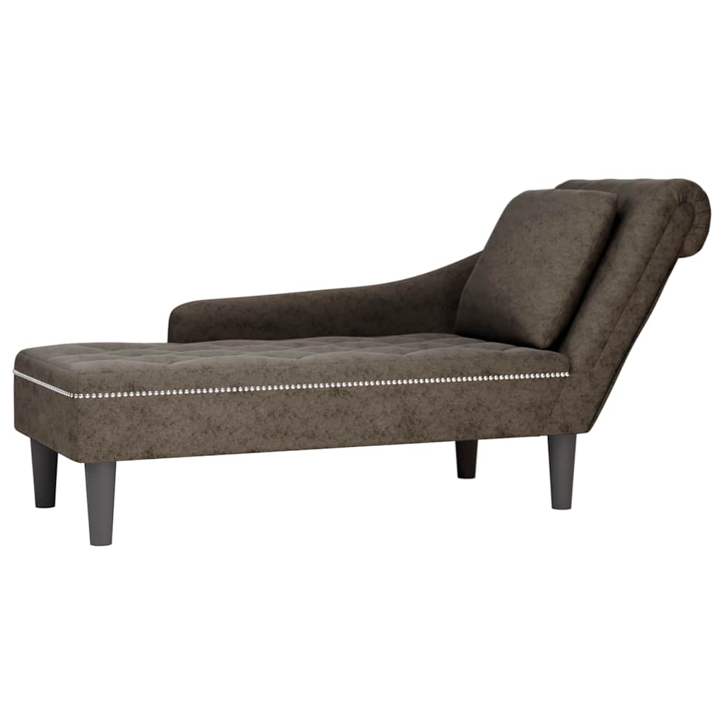 vidaXL Tumbona almohada reposabrazo derecho cuero gris oscuro