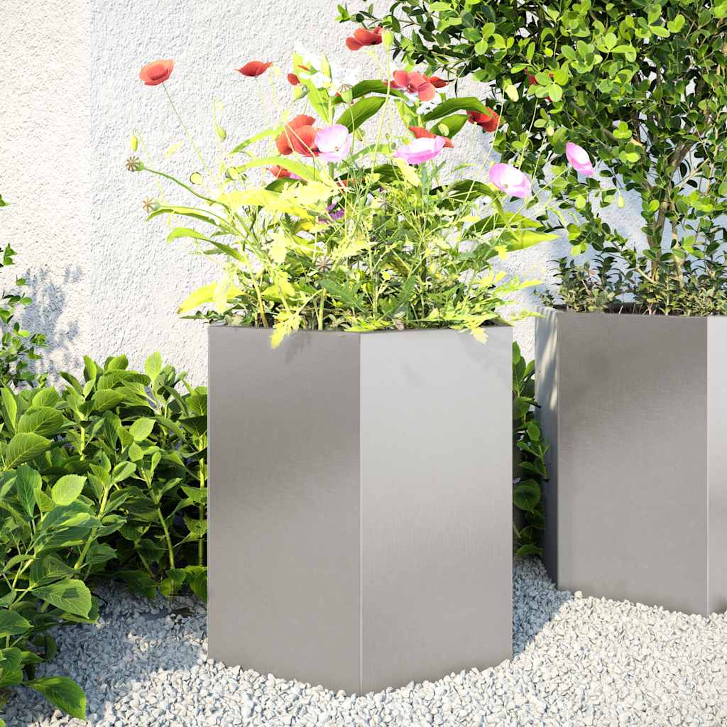 vidaXL Jardineras hexagonales 2 uds acero inoxidable 46x40x45 cm