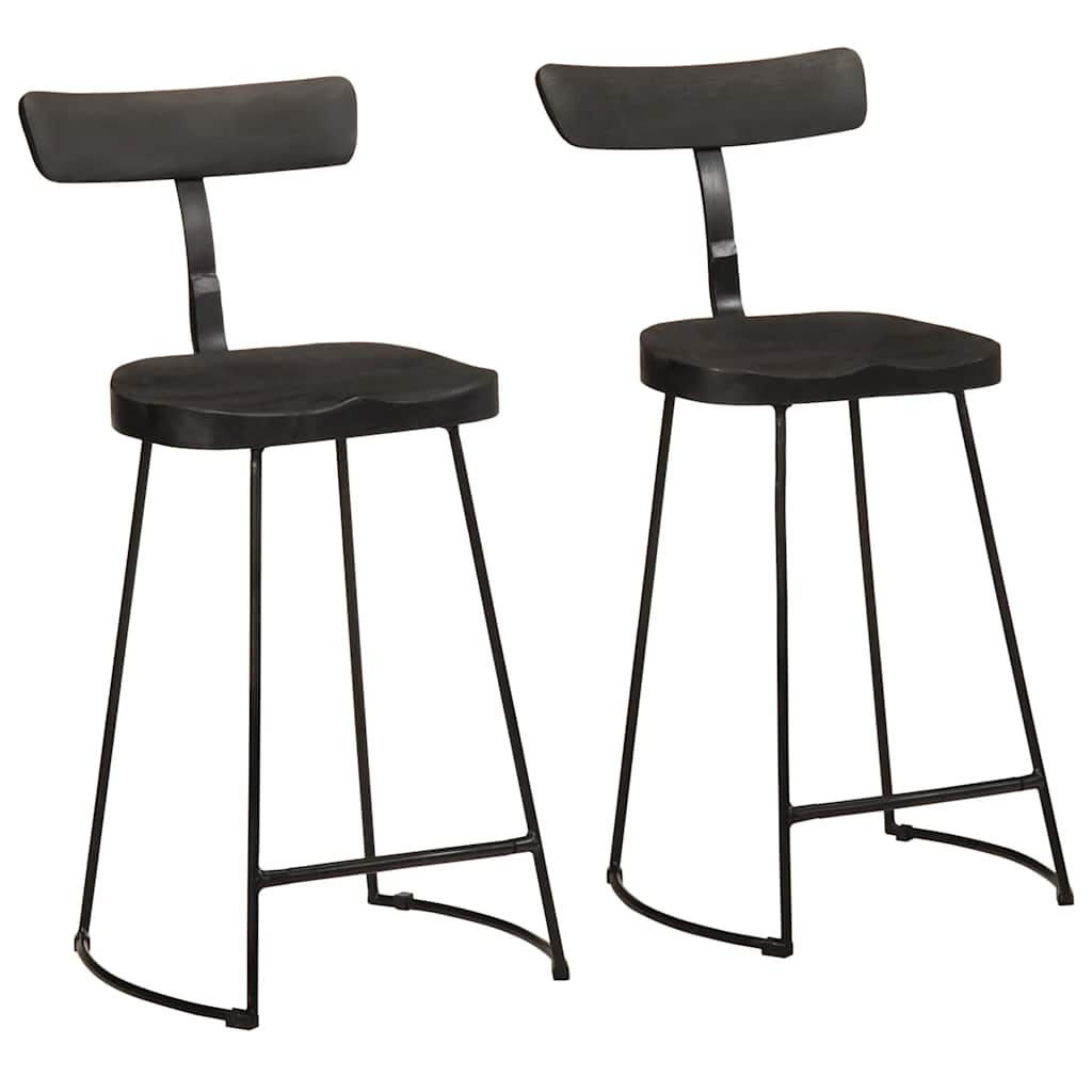 vidaXL Taburetes de barra 2 uds negro 49x43x88 cm madera maciza mango