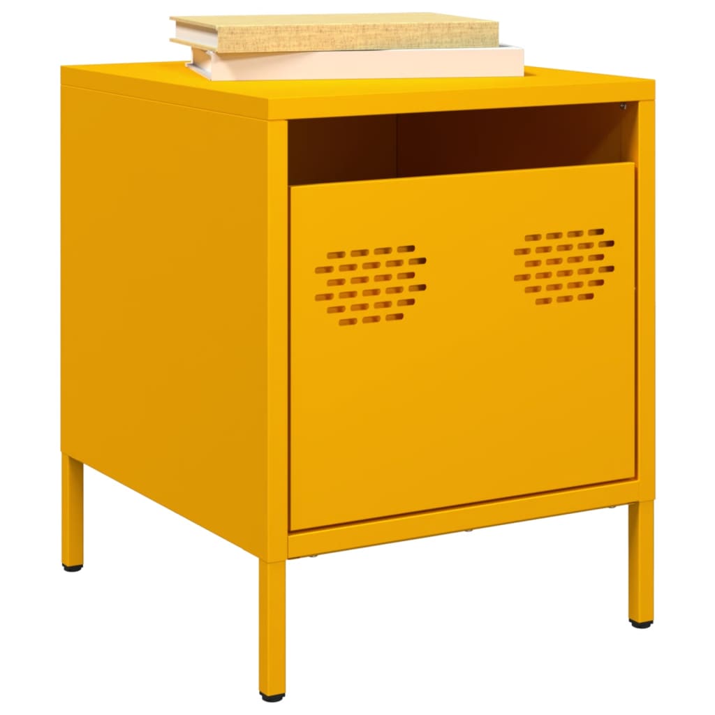vidaXL Mesitas de noche 2 uds acero amarillo mostaza 35x39x43,5 cm
