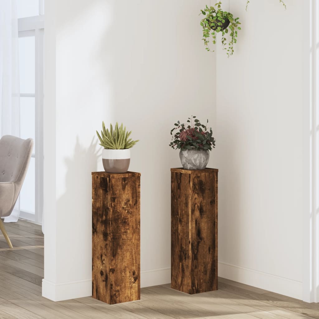 vidaXL Soportes de plantas 2 uds madera roble ahumado 17x17x60 cm