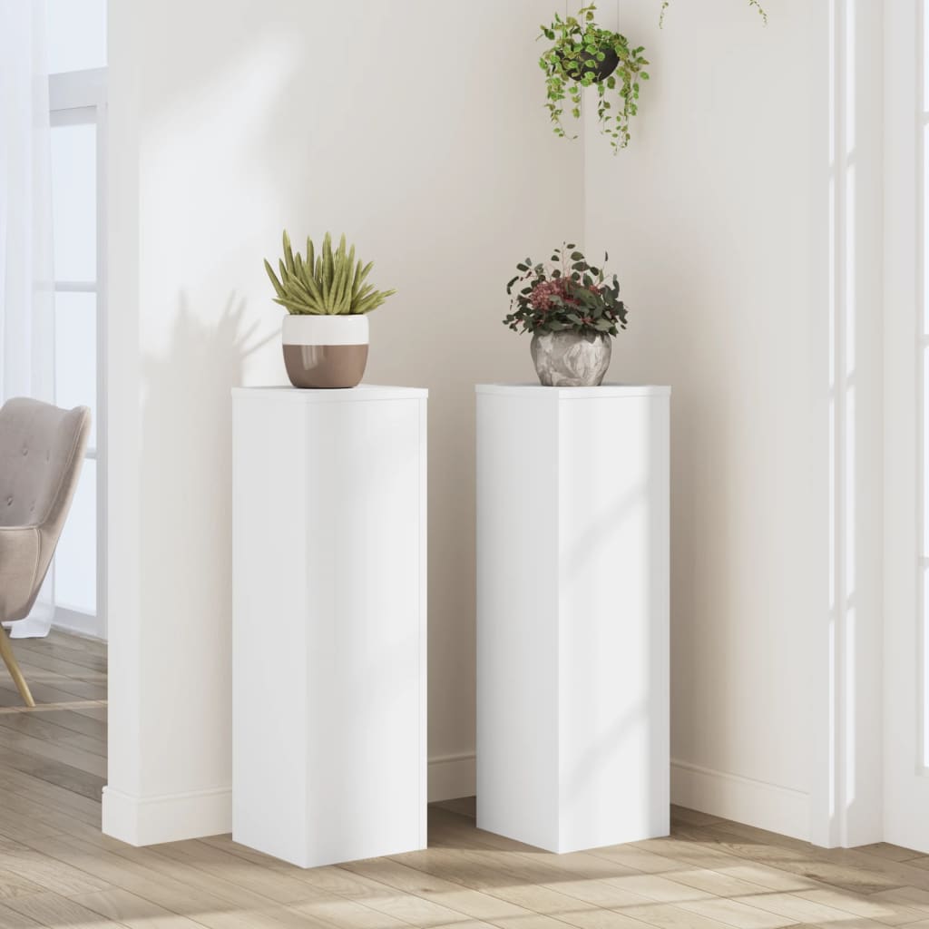 vidaXL Soportes de plantas 2 uds madera ingeniería blanco 25x25x80 cm