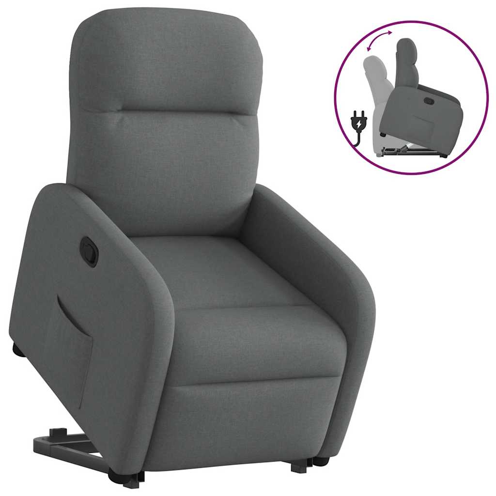 vidaXL Sillón reclinable elevable de tela gris oscuro