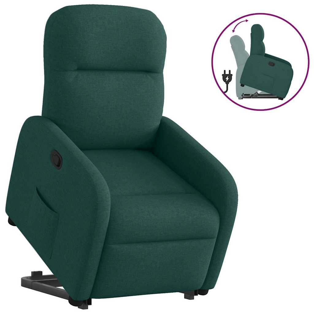 vidaXL Sillón reclinable elevable tela verde oscuro