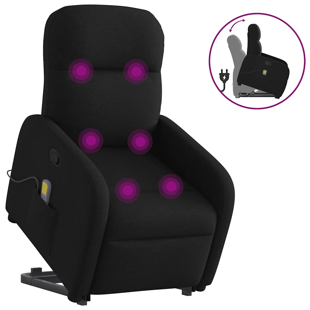 vidaXL Sillón reclinable de masaje elevable tela negro
