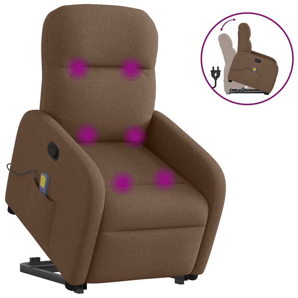 vidaXL Silla de masaje reclinable de pie de tela marrón