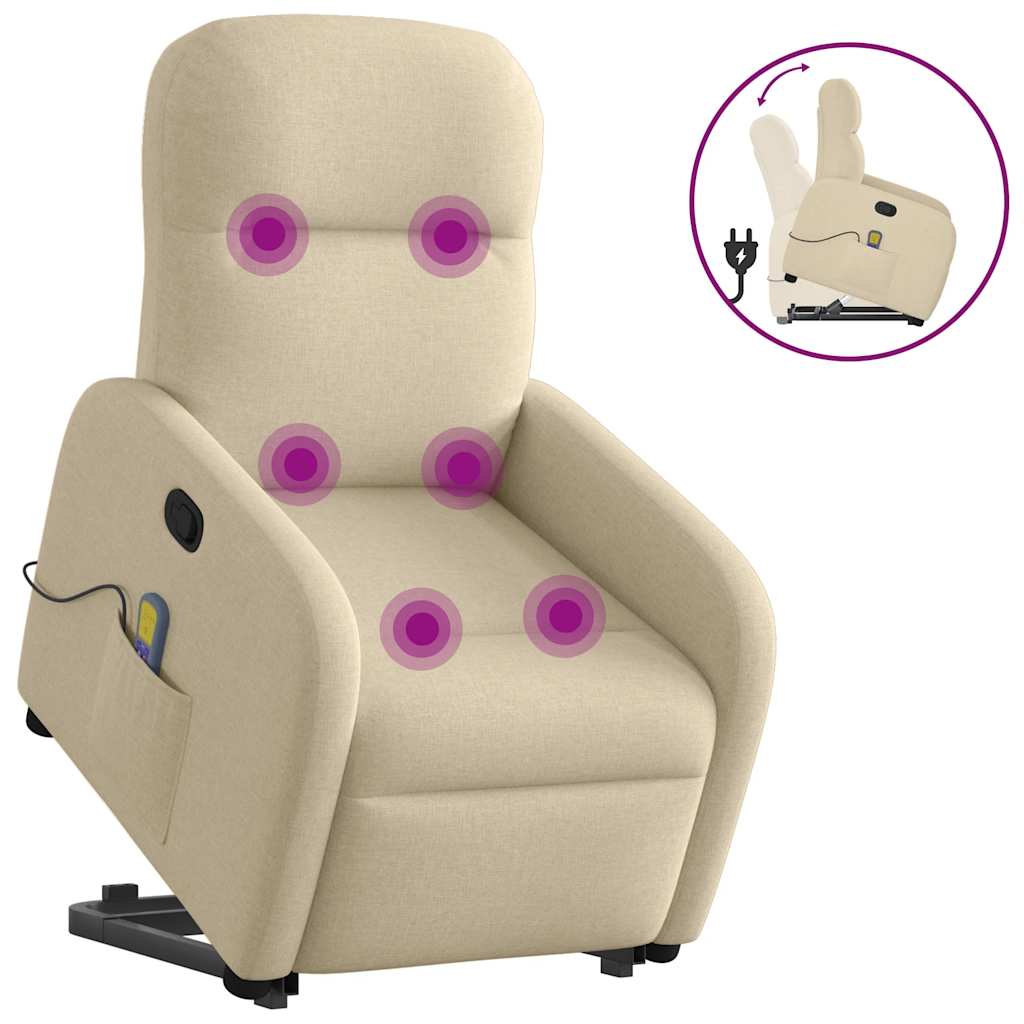 vidaXL Silla de masaje reclinable de pie de tela color crema