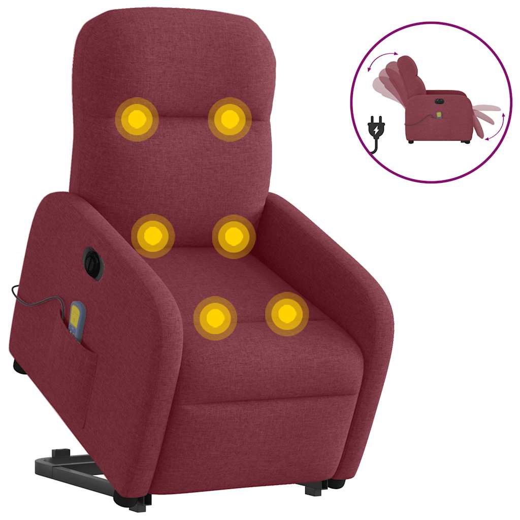 vidaXL Sillón de masaje eléctrico reclinable elevable tela rojo tinto
