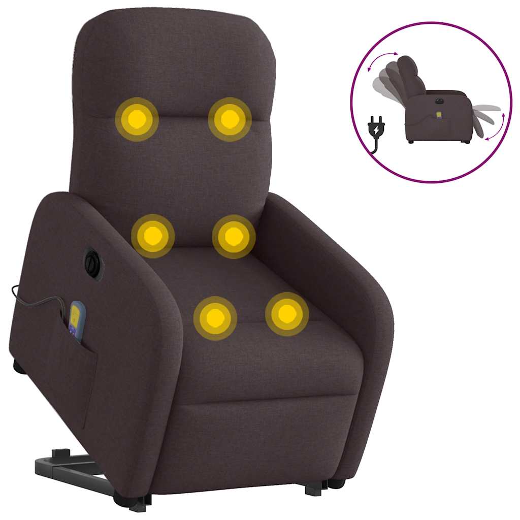 vidaXL Sillón masaje eléctrico reclinable elevable tela marrón oscuro