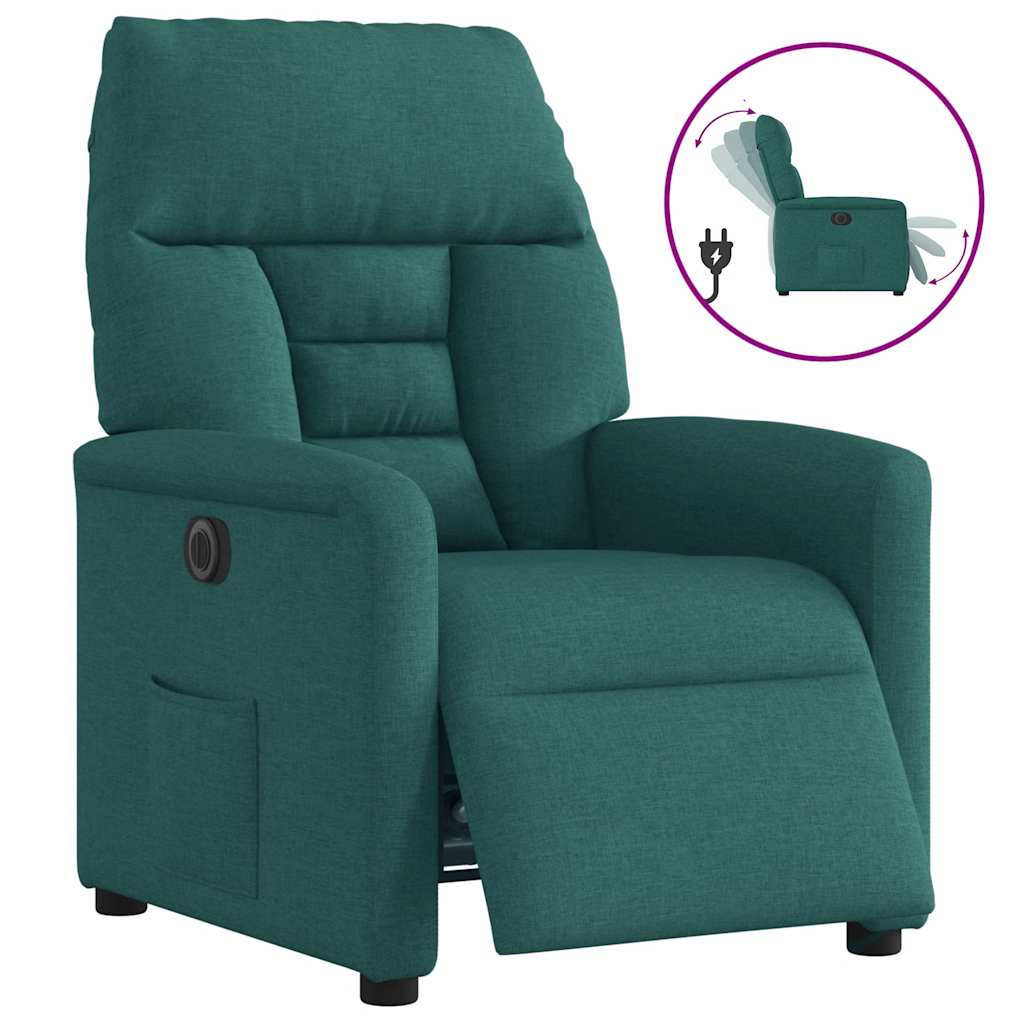 vidaXL Sillón reclinable eléctrico tela verde oscuro