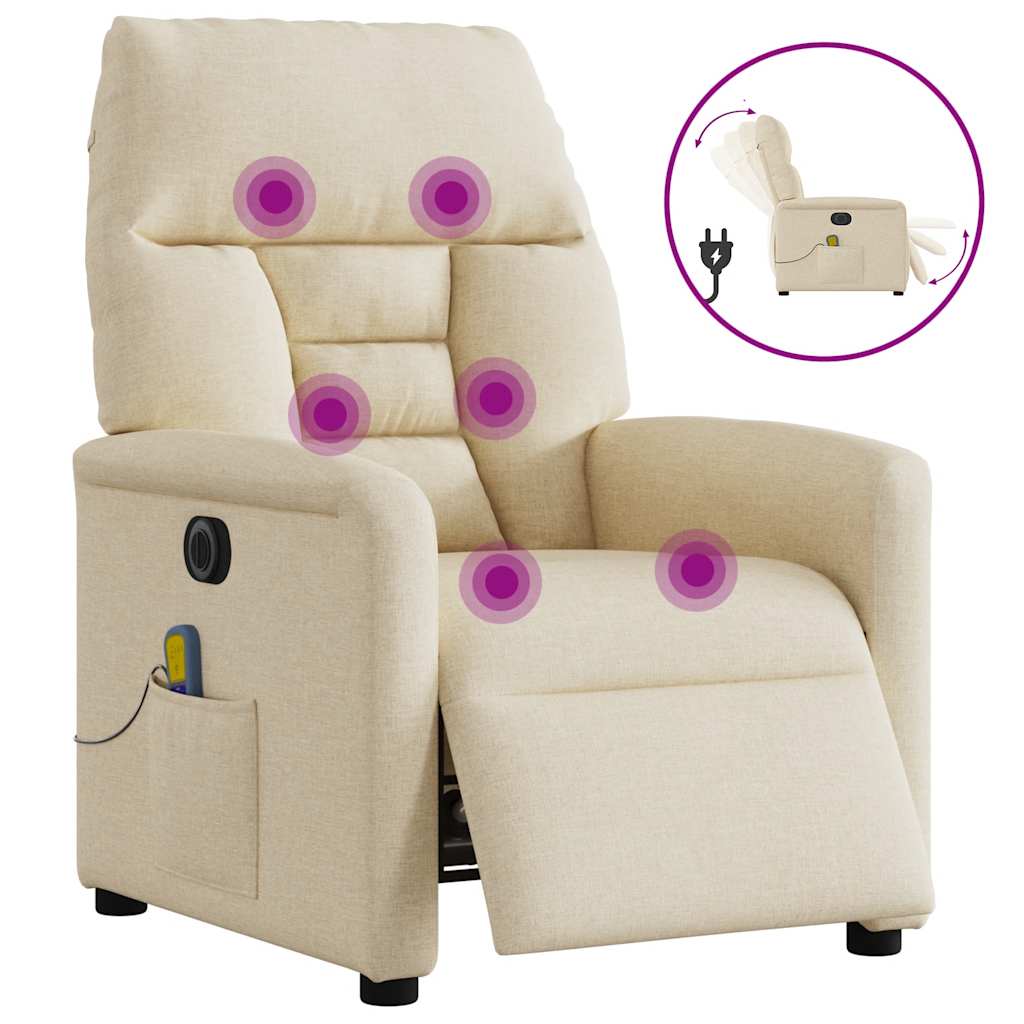 vidaXL Sillón reclinable de masaje eléctrico tela color crema