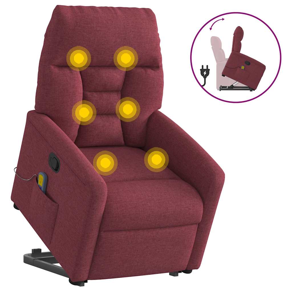 vidaXL Sillón reclinable de masaje elevable tela rojo tinto