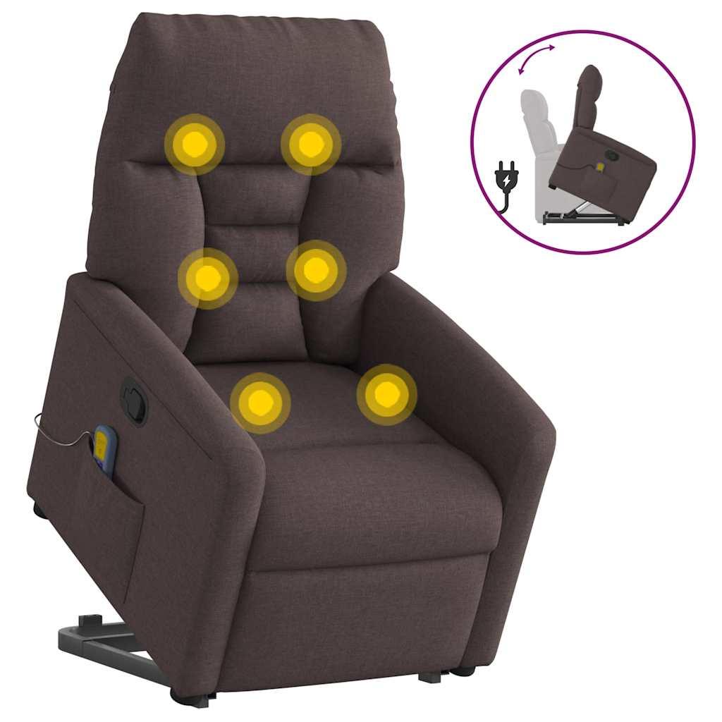 vidaXL Silla de masaje reclinable de pie de tela marrón oscuro
