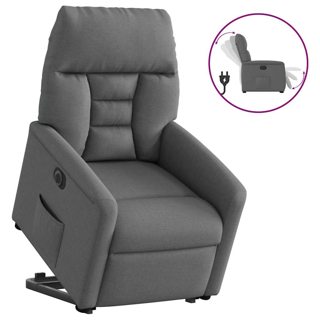 vidaXL Sillón eléctrico reclinable elevable de tela gris oscuro