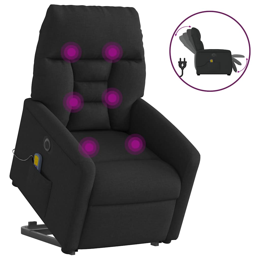 vidaXL Sillón de masaje eléctrico reclinable elevable tela negro