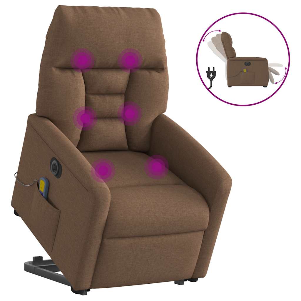 vidaXL Sillón de masaje eléctrico reclinable elevable tela marrón