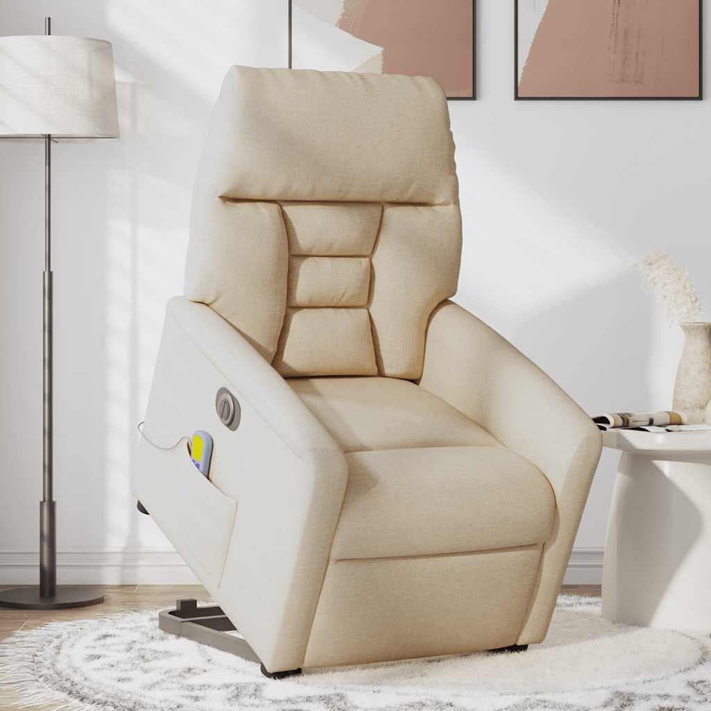 vidaXL Sillón de masaje eléctrico reclinable elevable tela crema