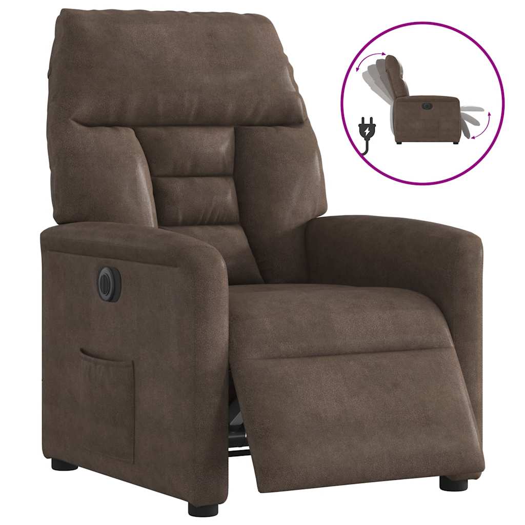 vidaXL Sillón reclinable eléctrico tela de microfibra marrón