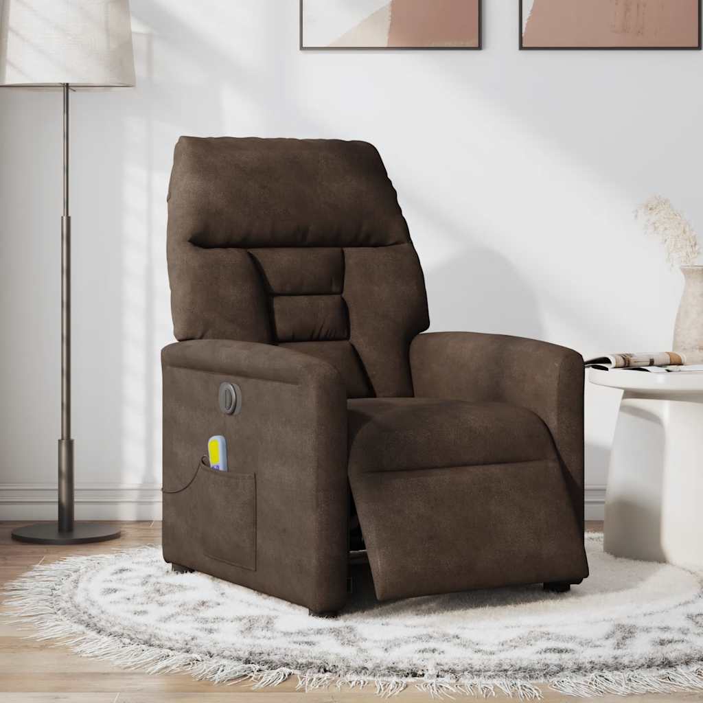 vidaXL Sillón reclinable de masaje eléctrico tela de microfibra marrón