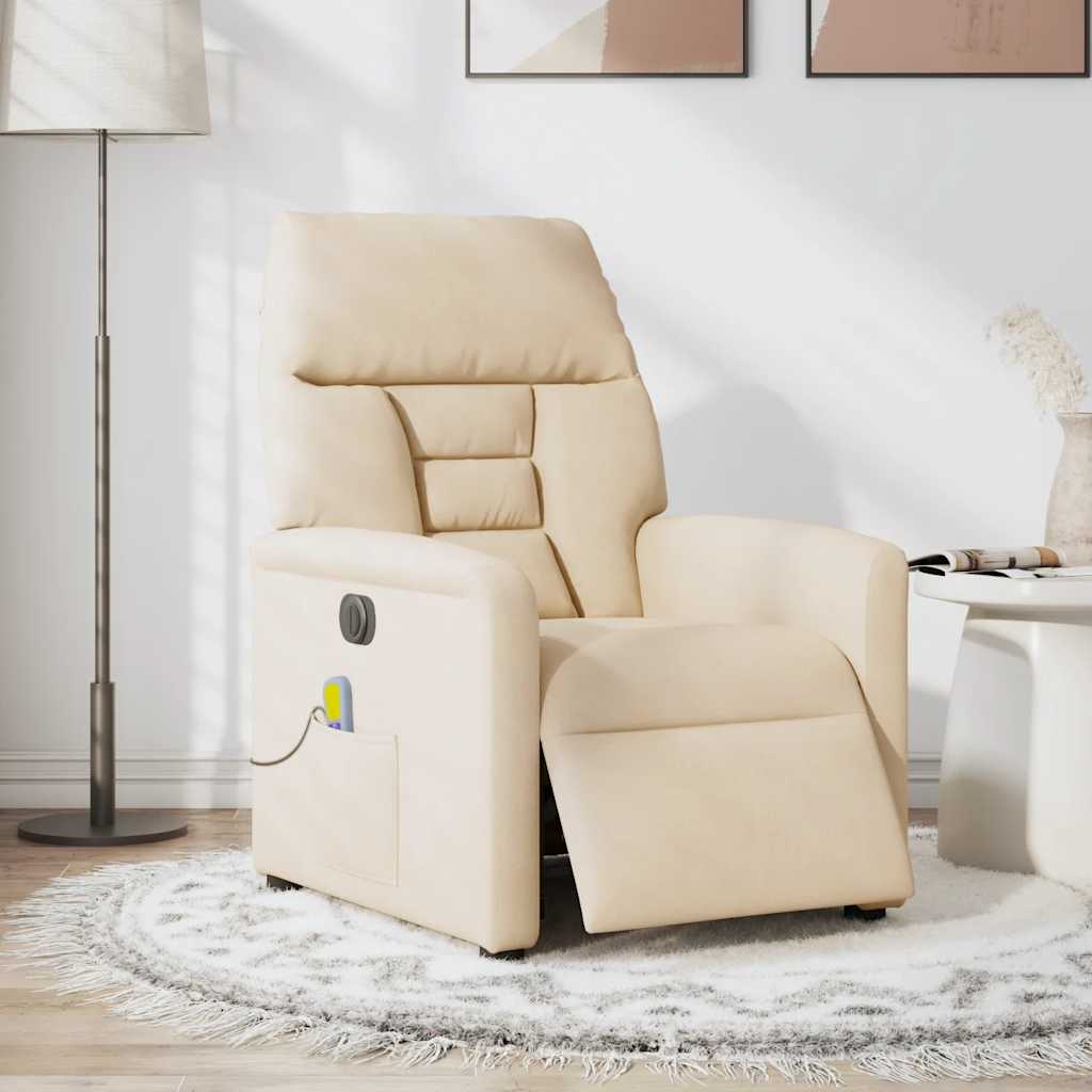 vidaXL Sillón reclinable de masaje eléctrico tela de microfibra beige