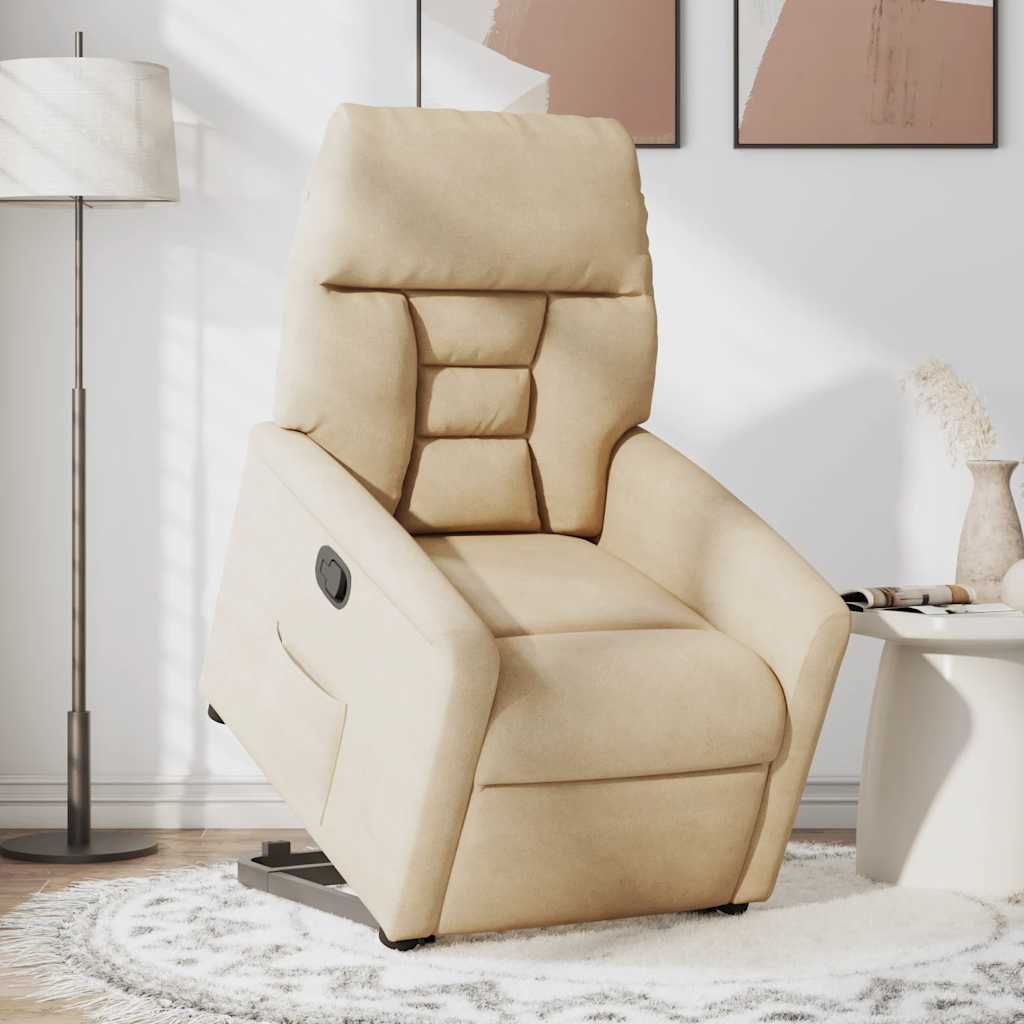vidaXL Sillón reclinable elevable tela de microfibra color crema