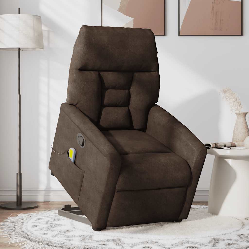 vidaXL Sillón reclinable de masaje elevable tela de microfibra marrón