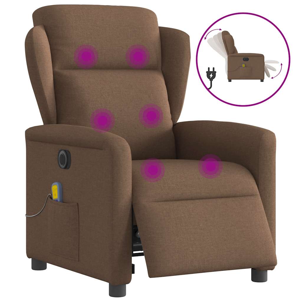 vidaXL Sillón reclinable de masaje eléctrico tela marrón