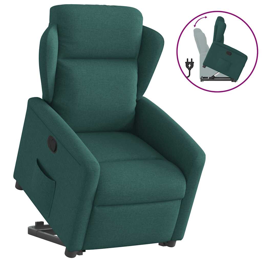 vidaXL Sillón reclinable elevable tela verde oscuro