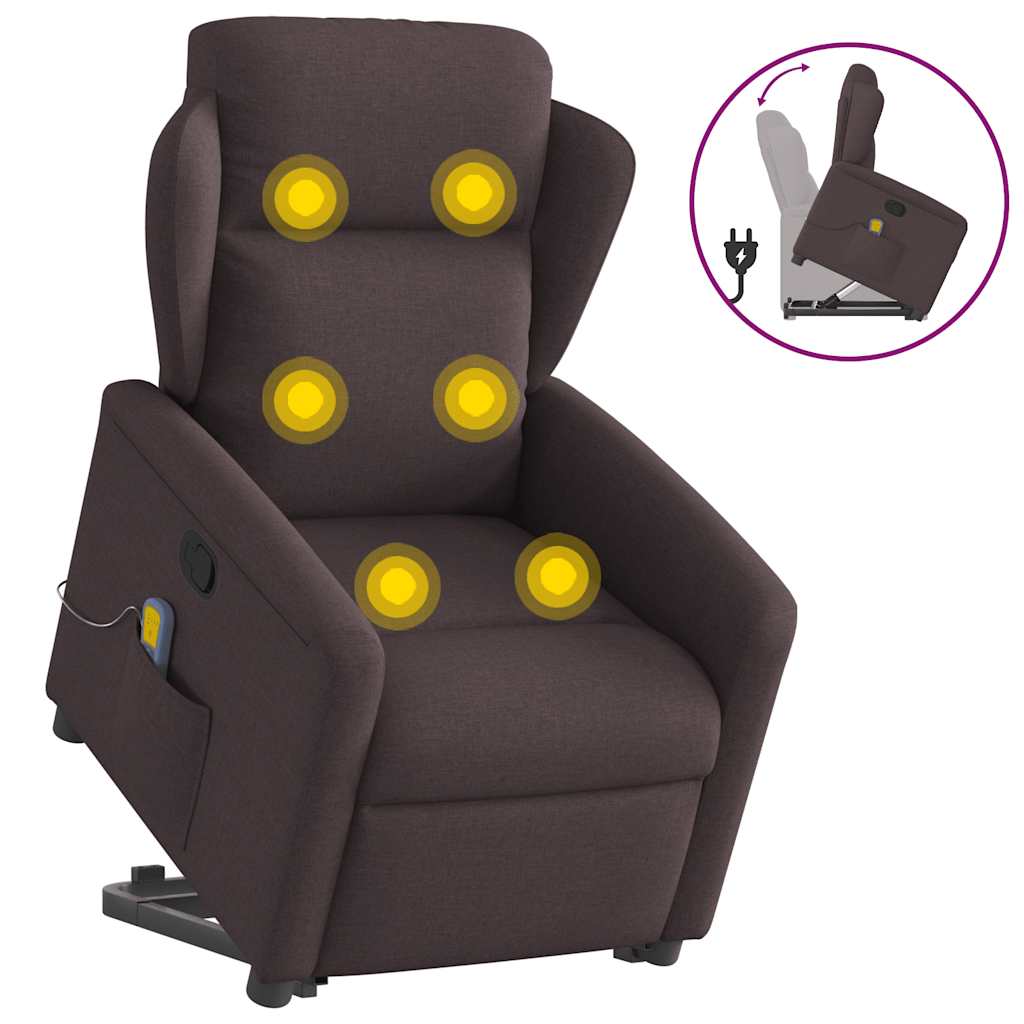 vidaXL Silla de masaje reclinable de pie de tela marrón oscuro