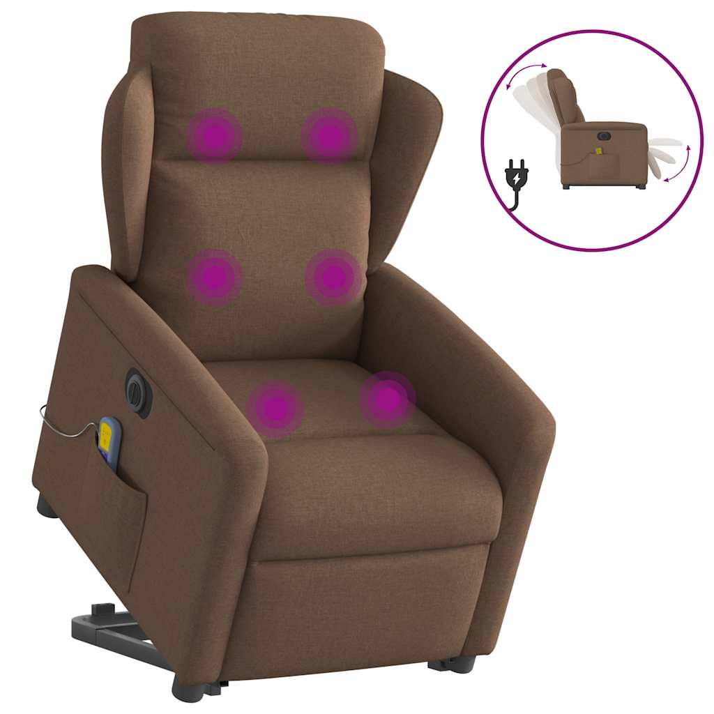 vidaXL Sillón de masaje eléctrico reclinable elevable tela marrón