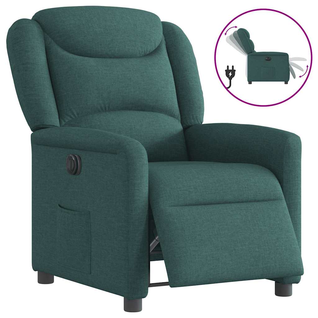 vidaXL Sillón reclinable eléctrico tela verde oscuro
