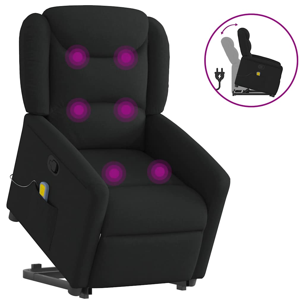 vidaXL Sillón reclinable de masaje elevable tela negro